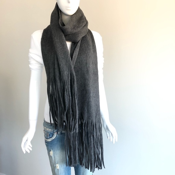 LUCKY BRAND Solid Gray Oversized Extra Long Felts Fringed Wrap Shawl Scarf NWOT - Picture 8 of 11
